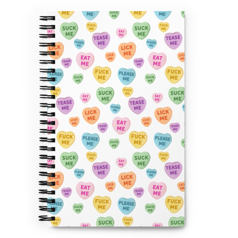 Naughty Valentine's Candy Hearts Spiral notebook